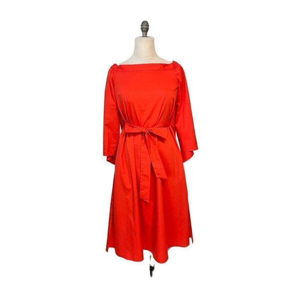 Tibi Off-the-shoulder Cotton-poplin Midi Dress In Ribbon Red 2 - Picture 2 of 6